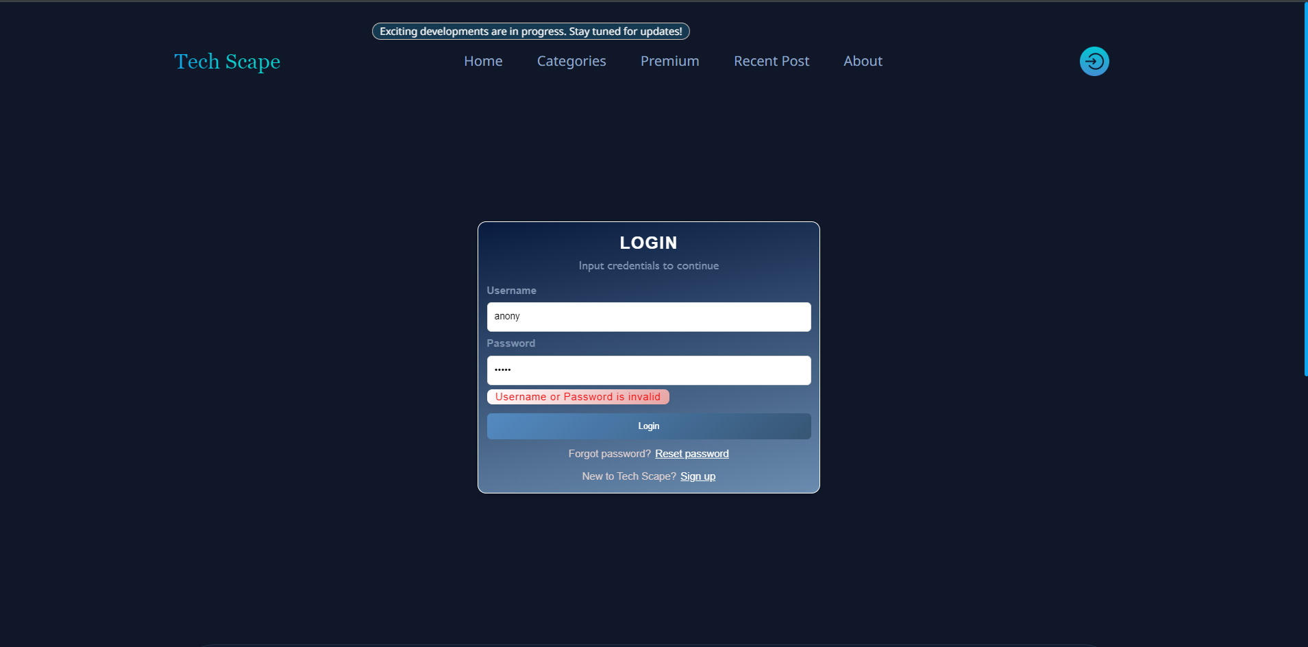 Login failed